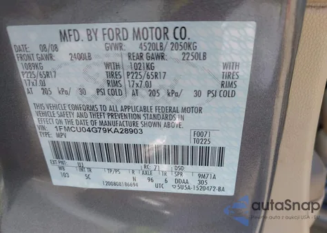 2009 Ford Escape Limited from USA, damaged, VIN 1FMCU04G79KA28903